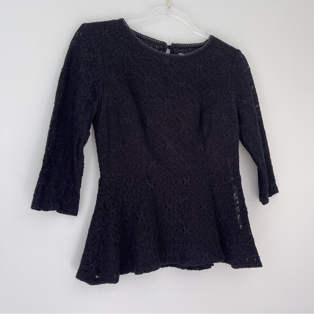 Anthropologie‎ Moulinette Soeurs Black Eyelet Lace Peplum Top Sz 4 - Picture 2 of 9